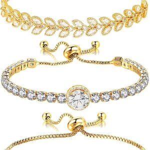 Women’s Cubic Zirconia Tennis Bracelet Adjustable Gold Silver Slv Chain